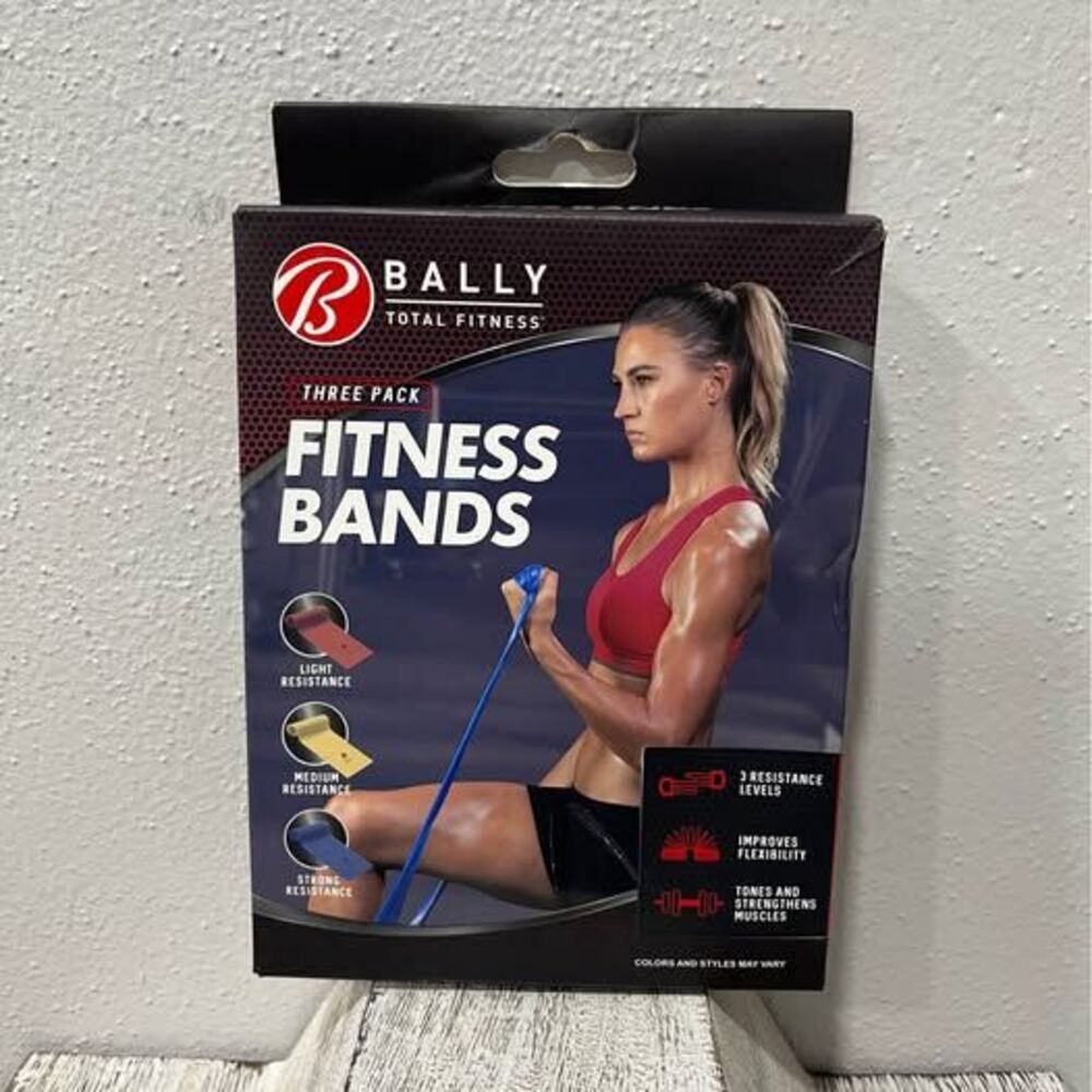 New Bally Total Fitness Resistance Bands 3 Pack Light Medium Strong Exercise Set
